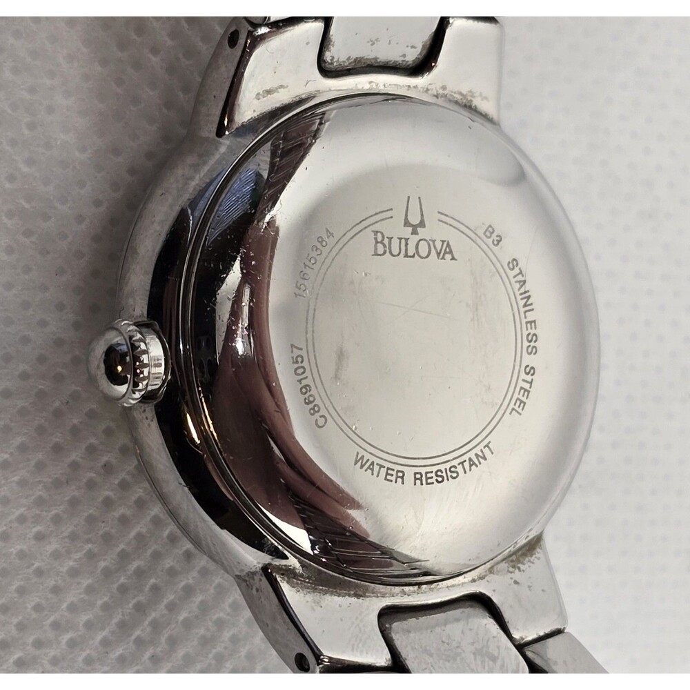 Women's Bulova Round MOP Dial Silver Tone Case Link Bracelet Band Watch 04 - Picture 10 of 10